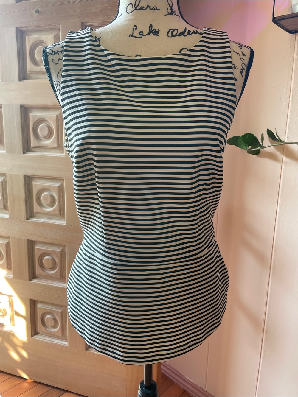 White House Black Market Black and White Striped Sleeveless Tank